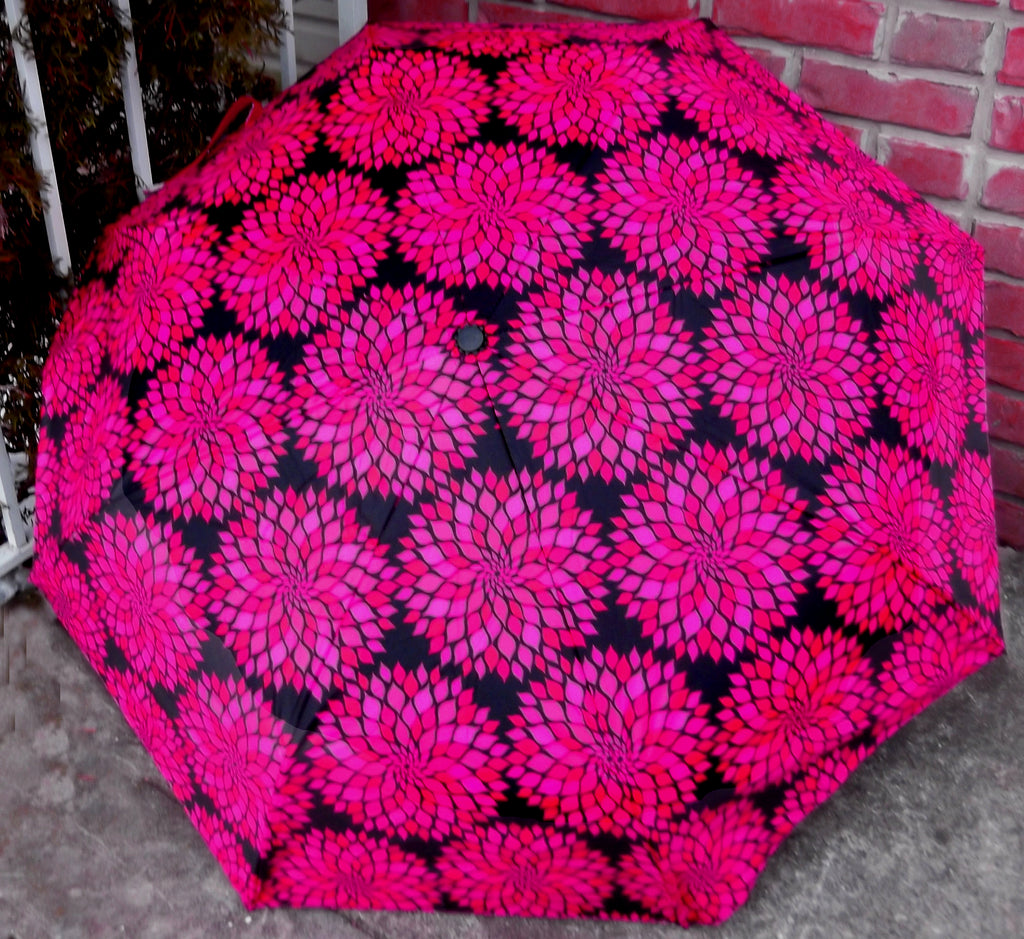 Black Flower Bloom Compact Umbrella-auto open/close sale!