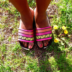 Women's Fashion Pink/yellow Hawaiian Slide Sandals- sale!