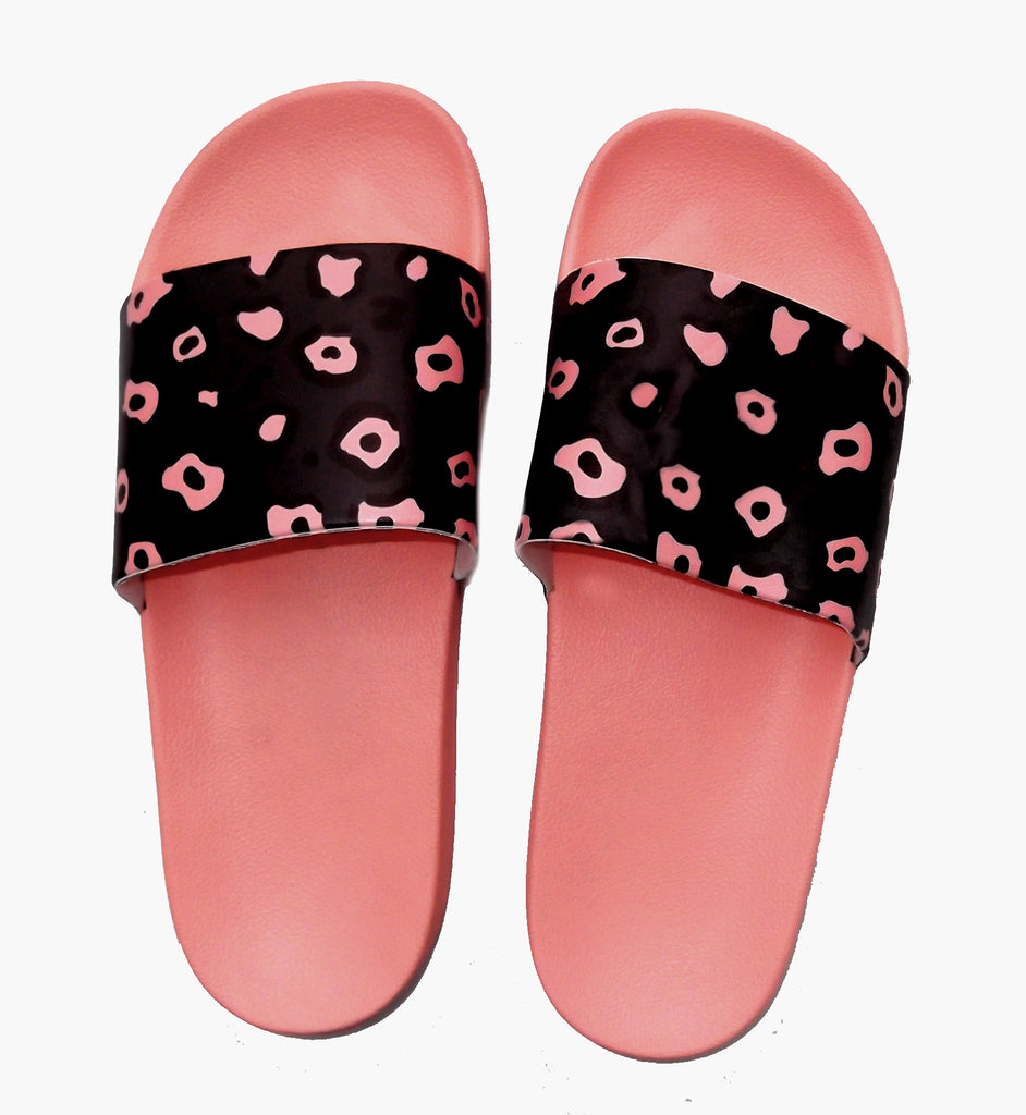 Black/Coral Leopard Slide Sandals- sale!
